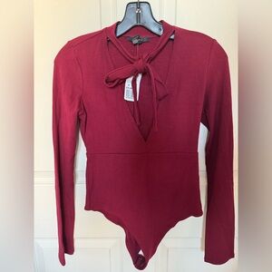 Women's Burgundy/Red Long Sleeve Bodysuit